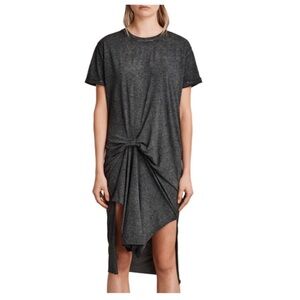 All Saints Allsaints T-Rivi Dress Gray Short Sleeve Ruched Tee Shirt Dress Large